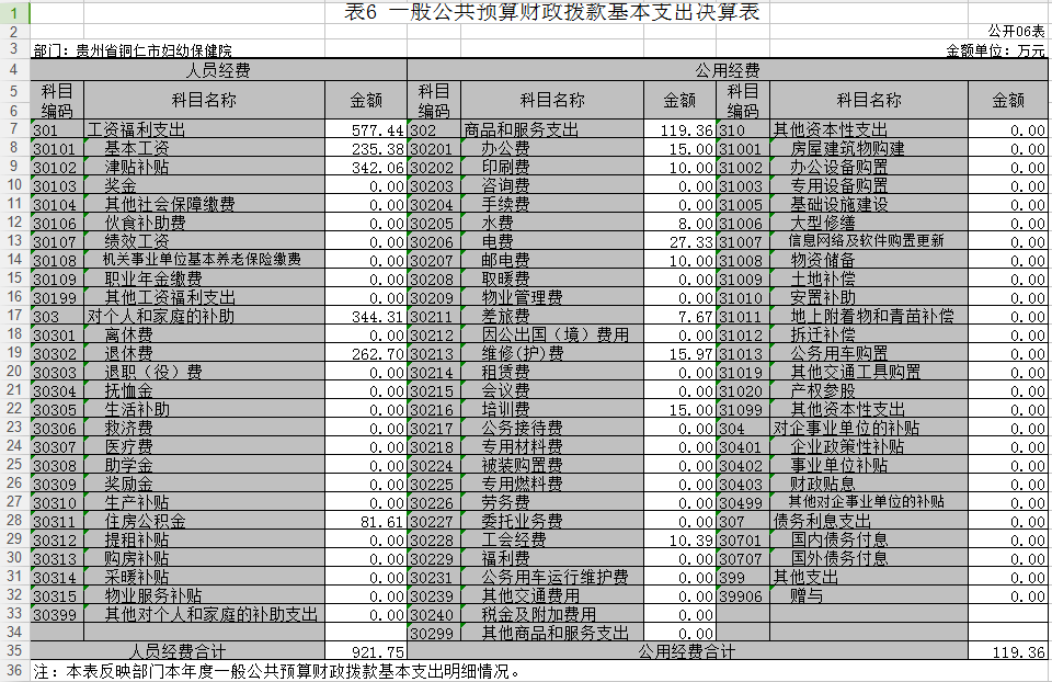 一般公共预算财政拨款基本支出决算表