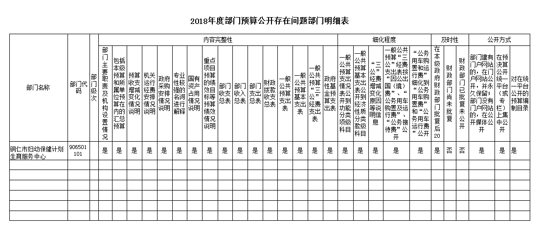 2018年度部门预算公开存在问题部门明细表