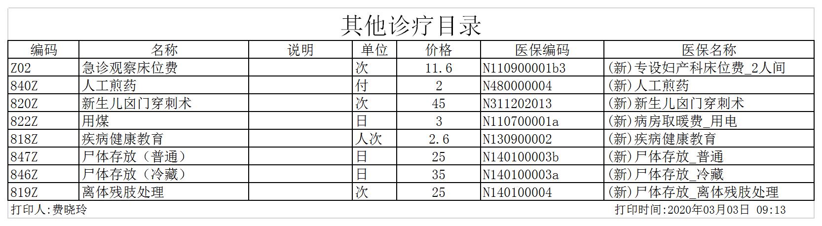 其他诊疗目录