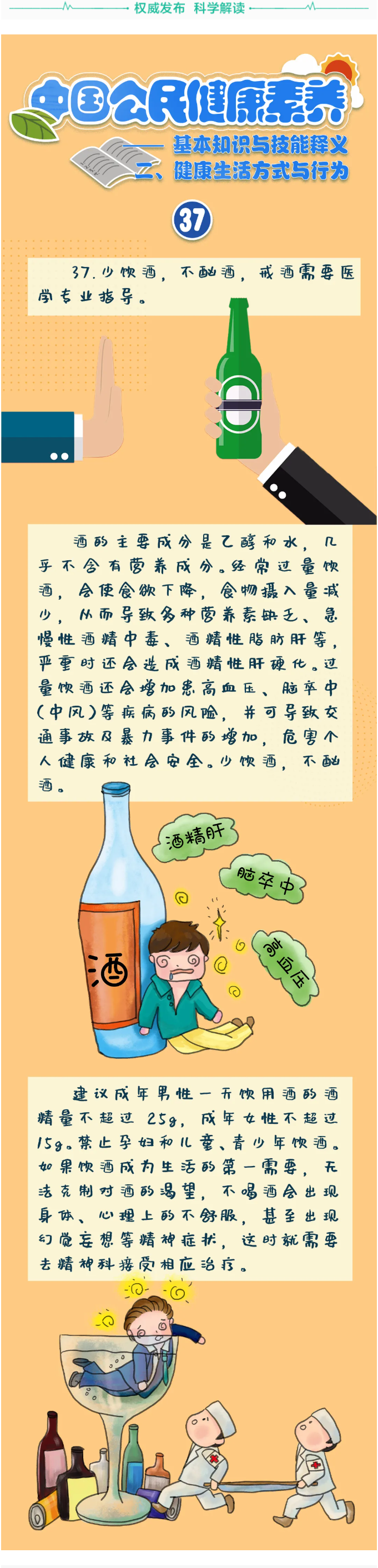 中国公民健康素养——基本知识与技能37少饮酒，不酗酒，戒酒需要医学专业指导