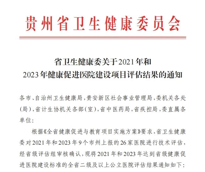 通过！铜仁市妇幼保健院成功获评省级健康促进医院