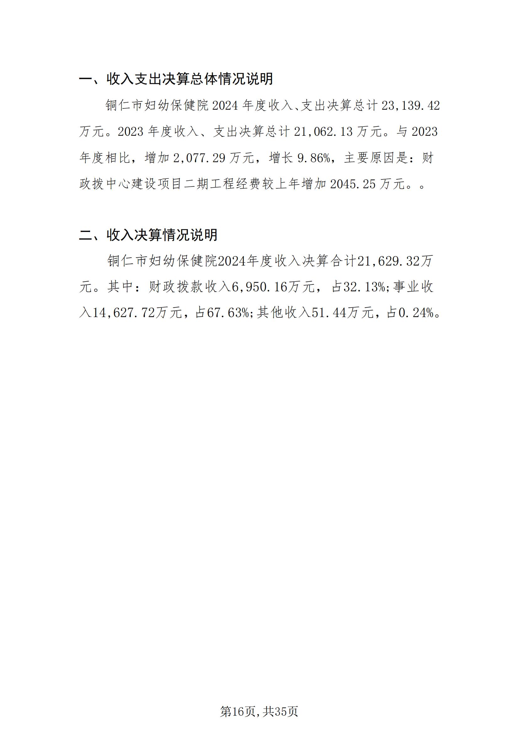 铜仁市妇幼保健院2024年度部门决算公开报告